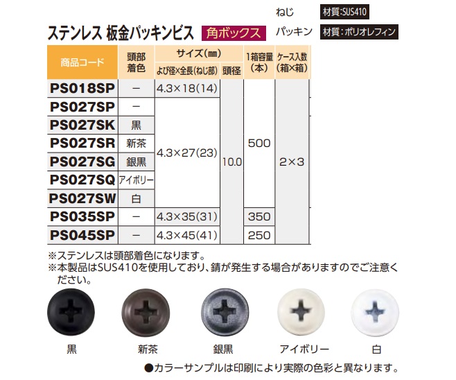SALE／79%OFF】 若井産業 板金パッキンビス 4.3×27mm 茶 PS027RR 500本