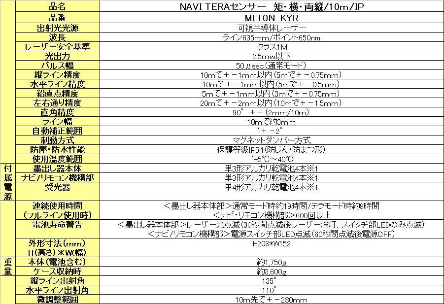 タジマ NAVI TERAレーザー矩・横・両縦/10m/IP ML10N-KYR / 建築金物