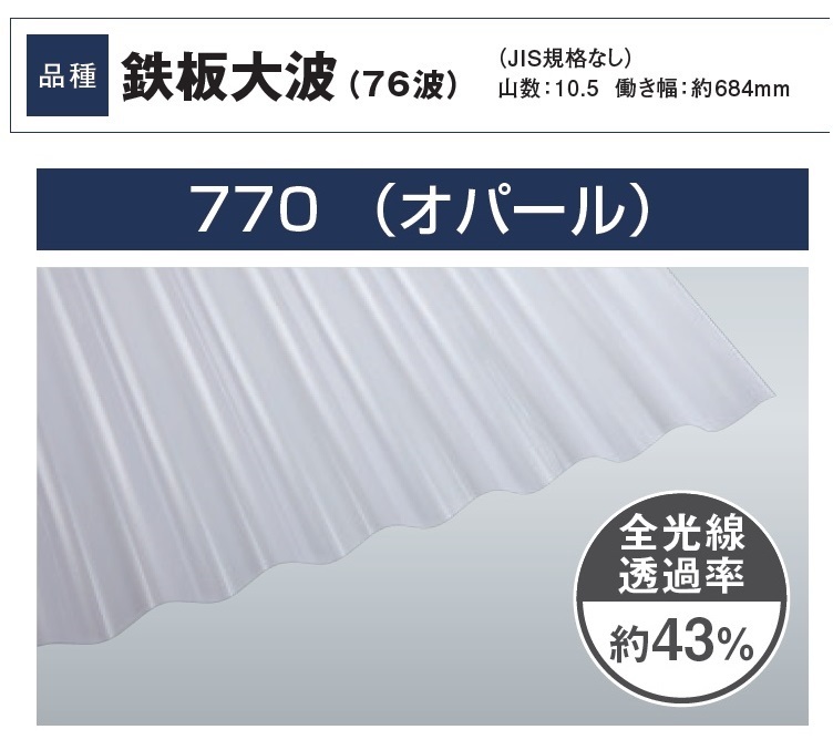 タキロンシーアイ ポリカ波板【鉄板大波76P】 770T オパール / 建築