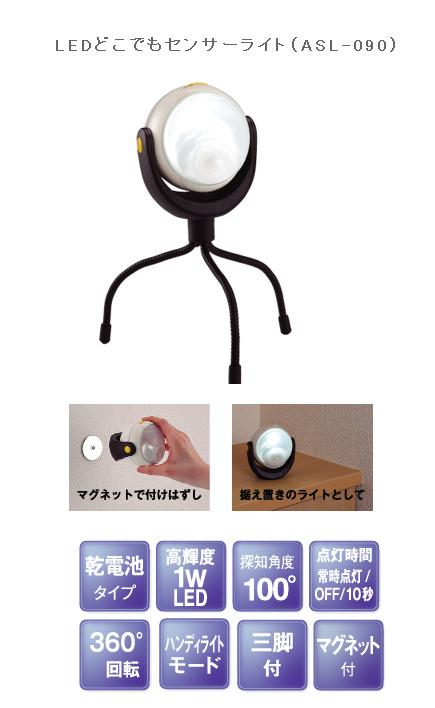 贈答品 ムサシ LEDどこでもセンサーライト ASL-090 discoversvg.com