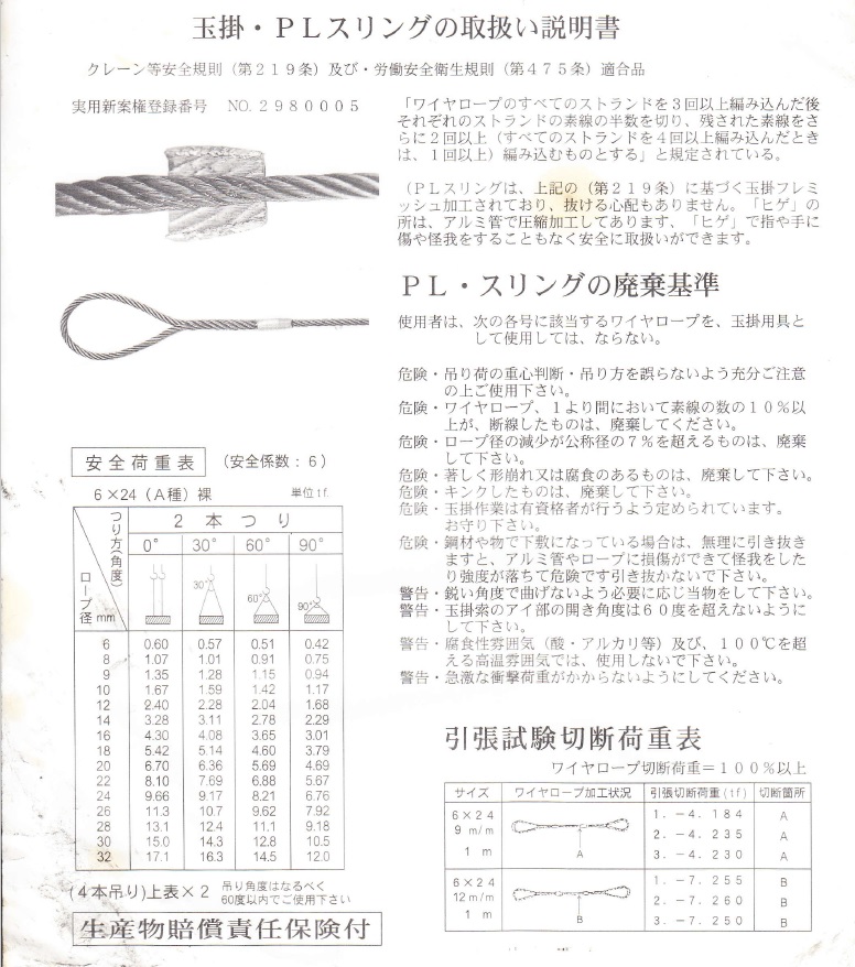 興陽産業 鉄ワイヤーロープ[玉掛PLスリング] Φ12mm×2m・Φ12mm×3m